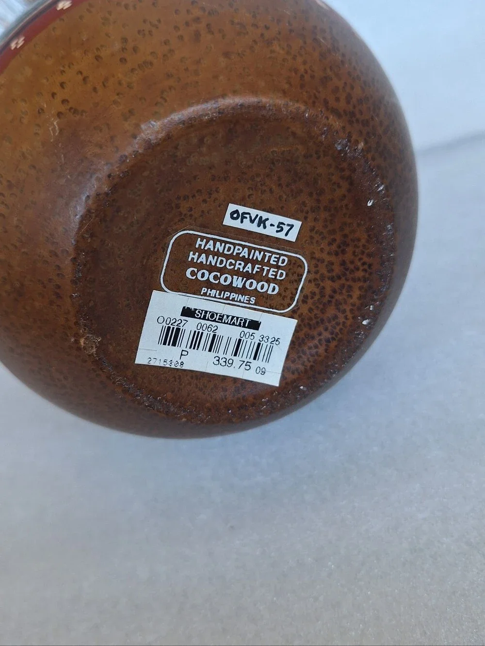 Vintage Handcrafted Cocowood Vase Handpainted Boho